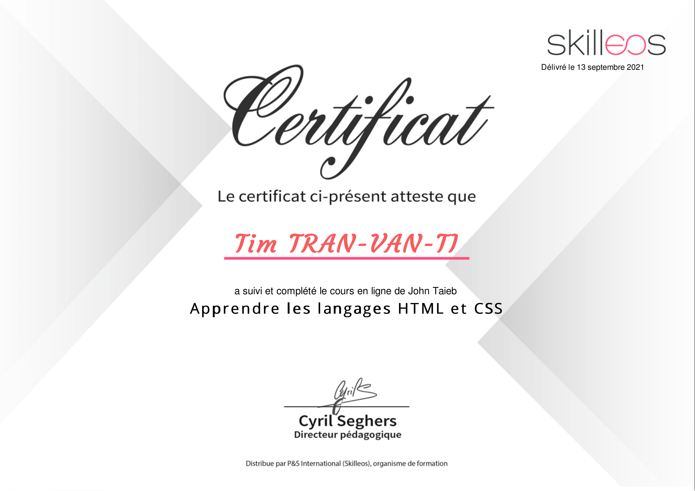 certificat HTML CSS skilleos