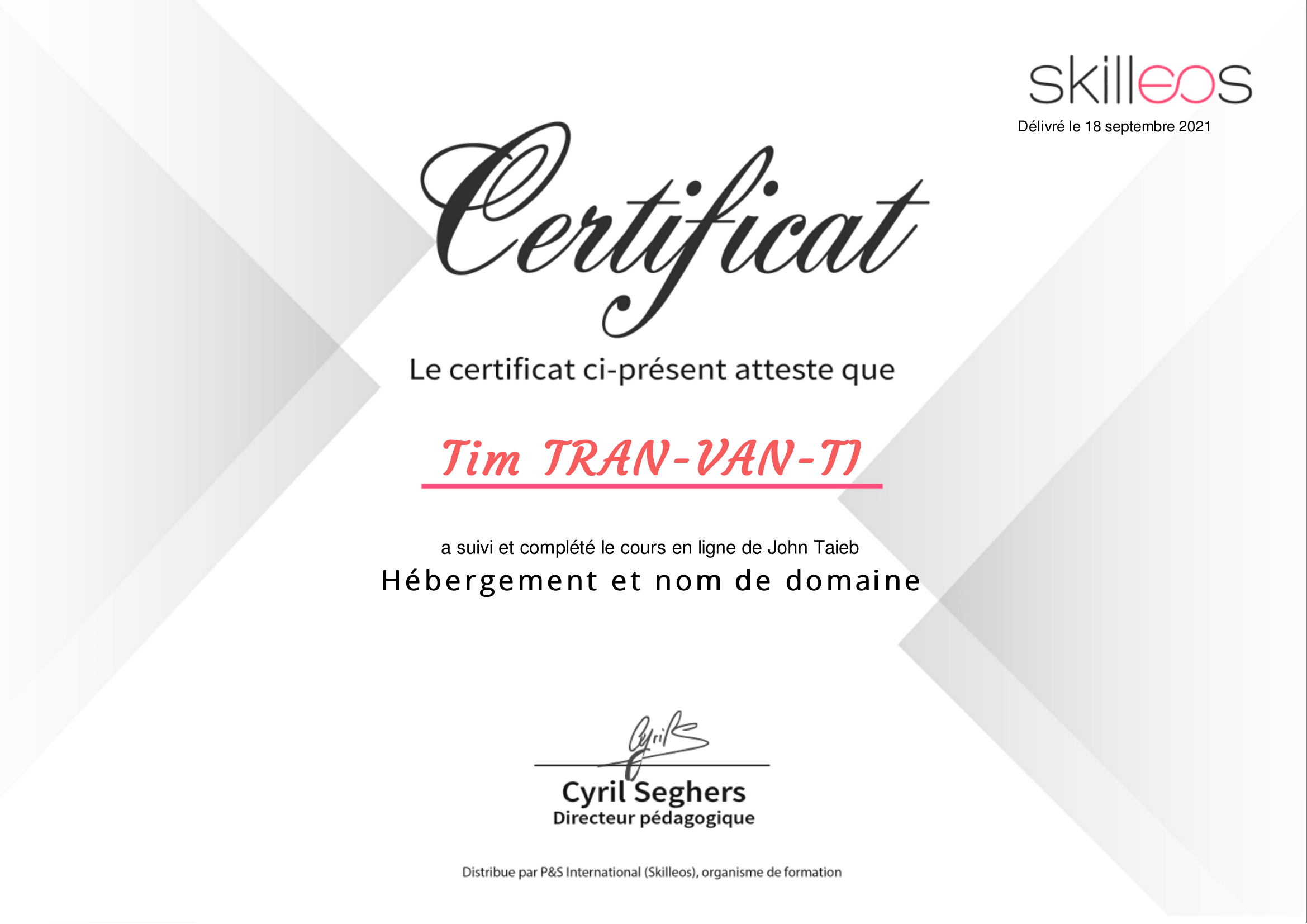 certificat hébergement nom domaine skilleos