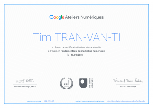 Certificat marketing Google