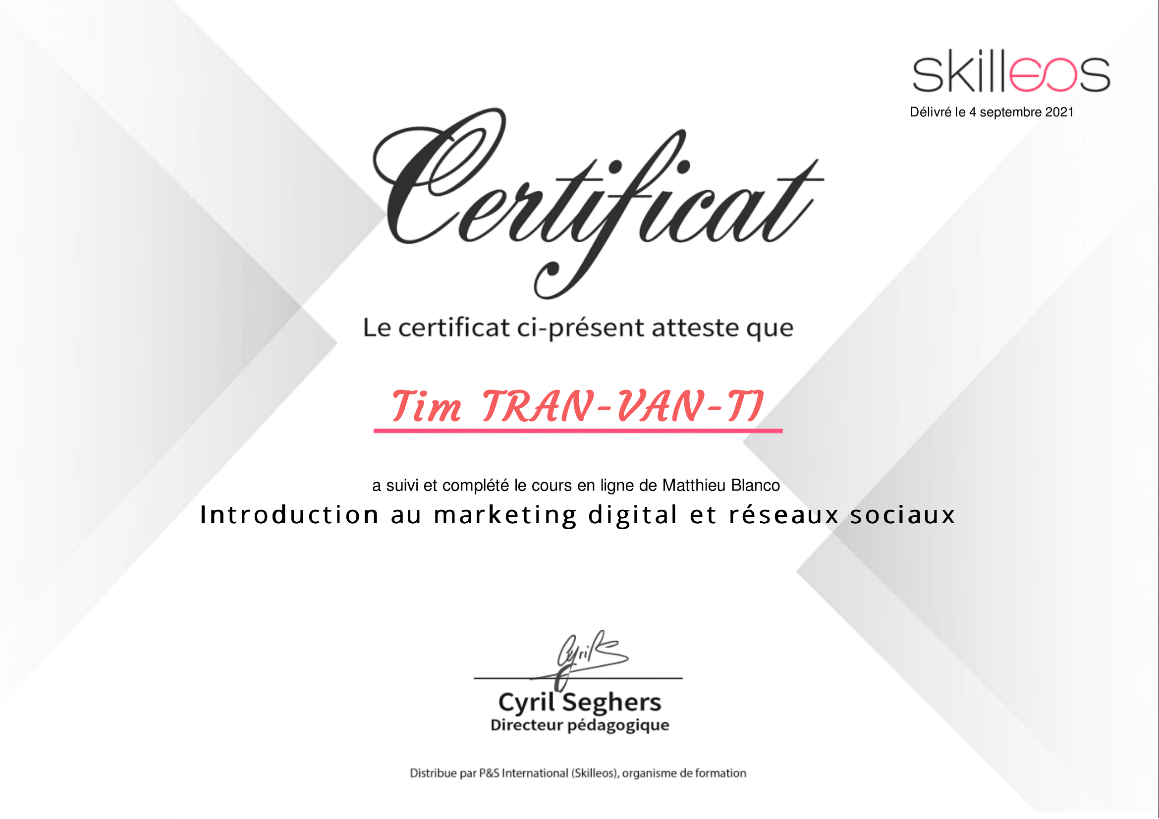 Certificat Skilleos
